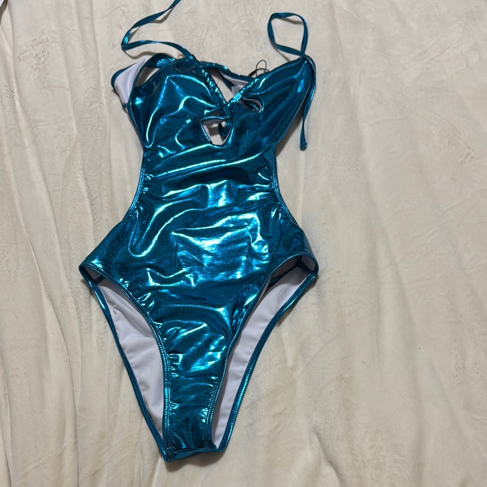 Metallic Blue One Piece Swimsuit